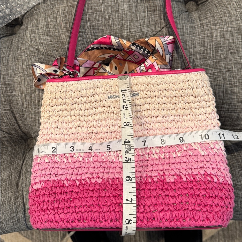 Michael Kors Pratt Pink Ombré Straw Bucket Bag - Picture 17 of 17